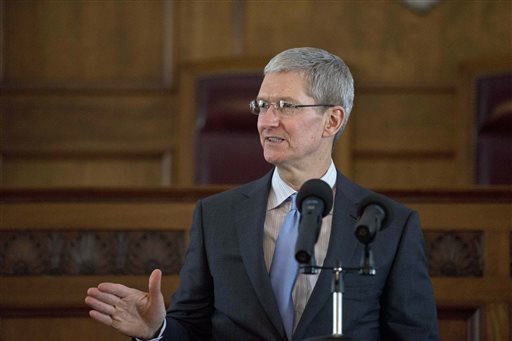 Apple chief executive and Alabama native Tim Cook speaks during an Alabama Academy of Honor ceremony at the state Capitol Monday, Oct. 27, 2014, in Montgomery, Ala. AP