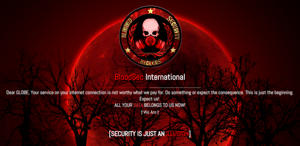 Message from hacktivist group BloodSec International. Screencap from the group's website.