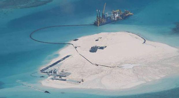 China reclamation on Johnson Reef in the Spratly Group of Islands