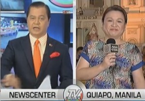 Did veteran broadcaster Noli De Castro (left) lose his cool during a banter with reporter Winnie Cordero? Screengrab from ABS-CBN News