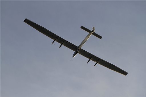 Swiss-made Solar Impulse-2 takes off from Ahmadabad, India, Wednesday, March 18, 2015. The solar powered aircraft is Wednesday headed to the northern Indian city of Varanasi on the third leg of its’ historic round-the-world trip. AP