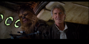Harrison Ford (right) reprises his role as Han Solo. Screengrab from YouTube 