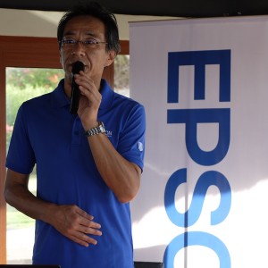 Toshimitsu Tanaka, president and country manager of Epson Philippines, announces the increase in the brand's market share during an event at Huma Island Resort in Palawan.