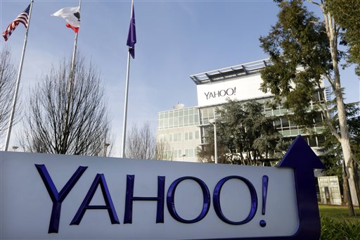 This Jan. 14, 2015 photo shows signage outside Yahoo's headquarters in Sunnyvale, Calif. Yahoo reports quarterly financial results on Tuesday, July 21, 2015. (AP Photo/Marcio Jose Sanchez)
