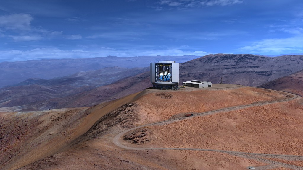 This undated artist rendering provided by Giant Magellan Telescope Organization, shows the Giant Magellan Telescope in its planned location in Chile's Atacama Desert. Astronomers carefully select locations to build these instruments, usually on remote mountaintops, so they can fully utilize the technology being used. There are currently three extremely large telescopes being planned, two in Chile and one on Hawaii’s Mauna Kea, a dormant volcano where some Native Hawaiians have been protesting the project because it’s being built on what they consider sacred land. AP 