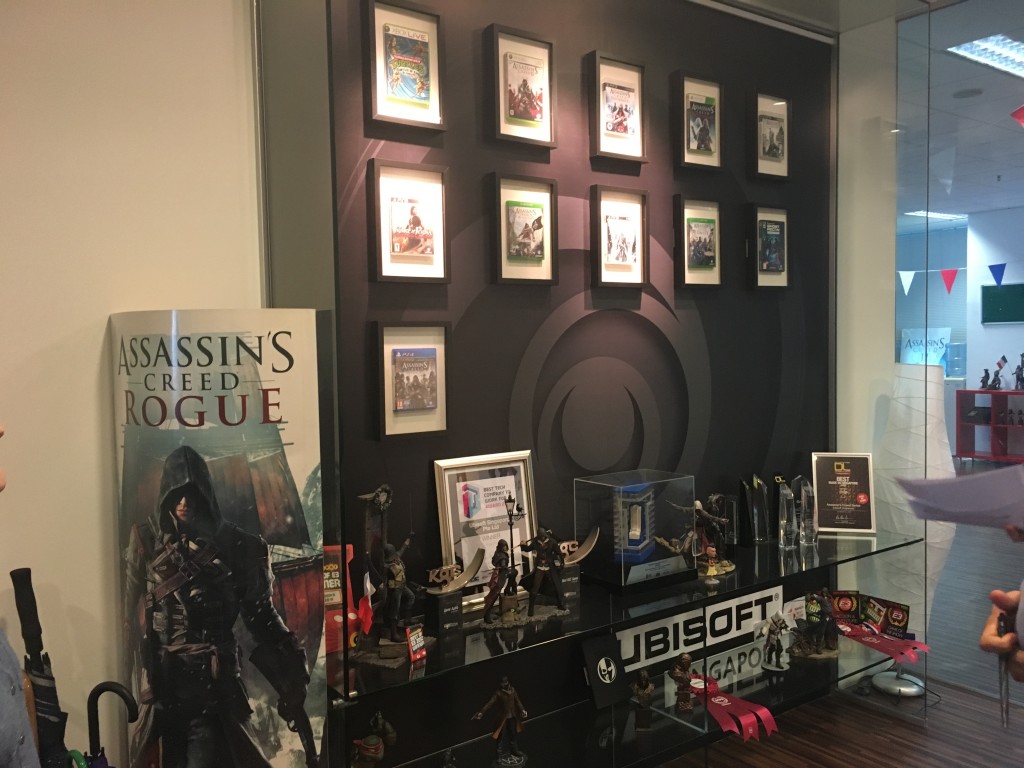 Entrace to the Ubisoft Singapore studio where video games, awards, and souvenirs are on display