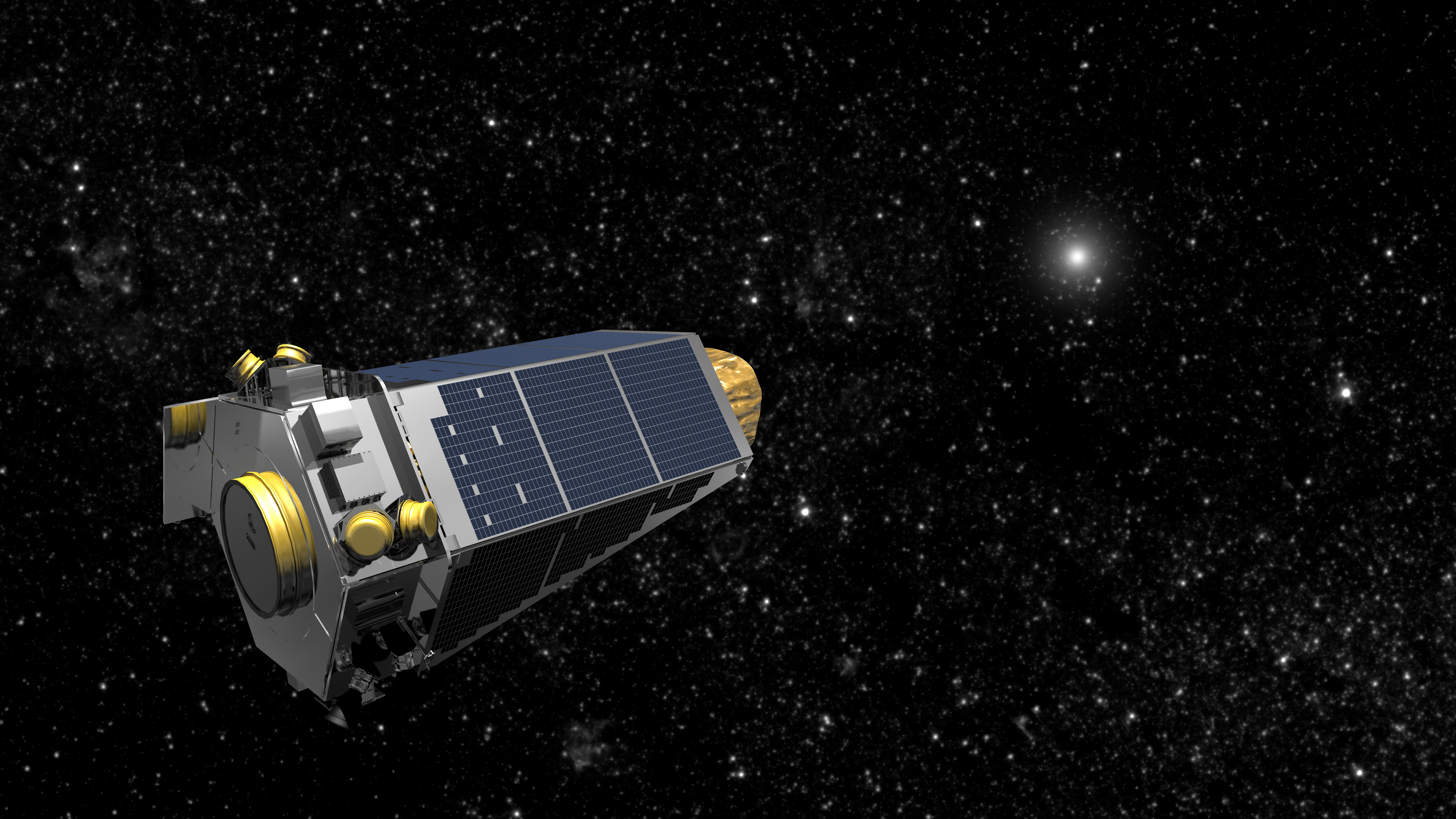 An undated artists concept provided by NASA shows the Keplar Spacecraft moving through space. On April 10, 2016, NASA is trying to resuscitate its planet-hunting Kepler spacecraft, in a state of emergency 75 million miles away.  The treasured spacecraft, responsible for detecting nearly 5,000 planets outside our solar system, slipped into emergency mode sometime last week. The last normal contact was April 4. Ground controllers discovered the problem right before they were going to point Kepler toward the center of the Milky Way. (AP Photo/NASA)
