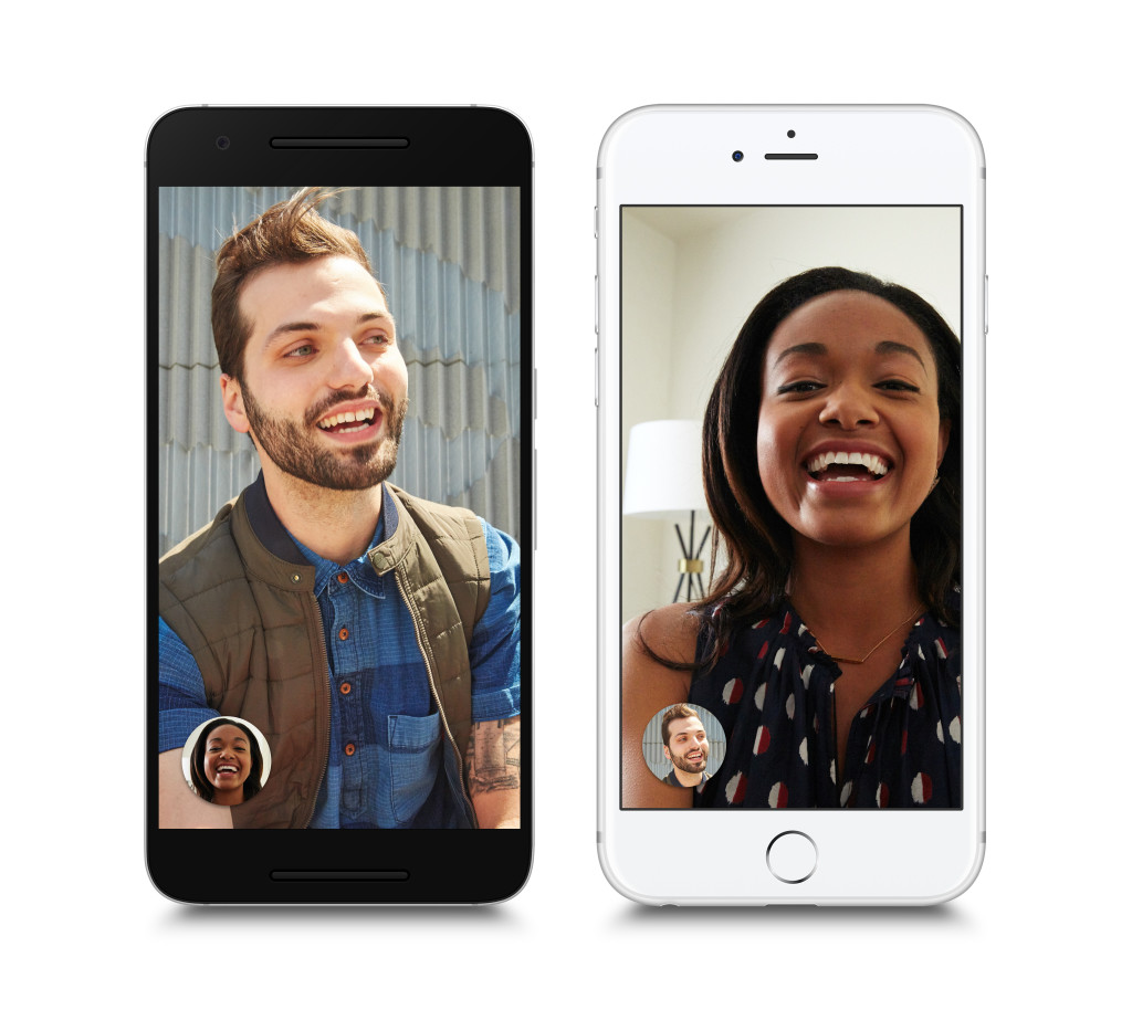 This image provided by Google shows its video chatting app on mobile devices. The app, dubbed Duo, represents Google's response to other popular video calling options, including Apple's FaceTime, Microsoft's Skype and Facebook's Messenger app. The new app, announced in May, is being released Tuesday, Aug. 16, 2016, as a free service for phones running on Google's Android operating system as well as Apple's iPhones. (Google via AP)