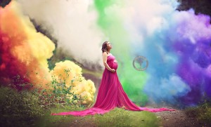 Jessica Mahoney poses for her colorful maternity shoot.  PHOTO from JoAnn Marrero/From Labor to Love 