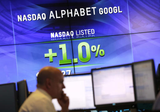 In this Monday, Feb. 1, 2016, file photo, electronic screens post the price of Alphabet stock at the Nasdaq MarketSite in New York. Google has been thriving since adopting Alphabet Inc. as its corporate parent in 2015, underscoring how much the company still depends on digital advertising despite spending heavily on quirky projects in search of another technological jackpot. The performance serves as a reminder of the challenge facing Alphabet as it tries to become something more than a one-trick pony and build an innovation factory. AP
