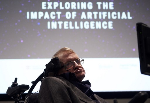 British scientist Stephen Hawking arrives to attend the launch of The Leverhulme Centre for the Future of Intelligence (CFI), at the University of Cambridge, in Cambridge, eastern England, on October 19, 2016. The CFI is a collaboration between the University of Cambridge, the University of Oxford, Imperial College London, and the University of California, Berkeley. The center will explore the implications of the rapid development of artificial intelligence. AFP