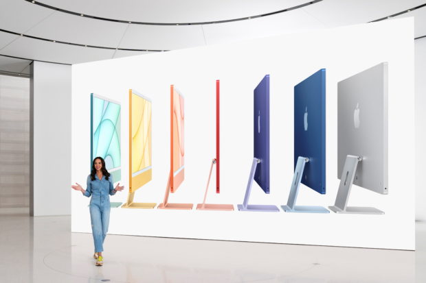 Apple?s Colleen Novielli introduces the all-new iMac lineup, in this still image from the keynote video of a special event at Apple Park in Cupertino, California, U.S. released April 20, 2021. Apple Inc./Handout via REUTERS.