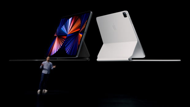 Apple?s Raja Bose announces the new iPad Pro, in this still image from the keynote video of a special event at Apple Park in Cupertino, California, U.S. released April 20, 2021. Apple Inc.