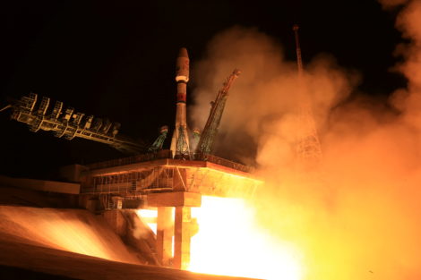 Russia launches a Soyuz rocket carrying a military satellite into space
