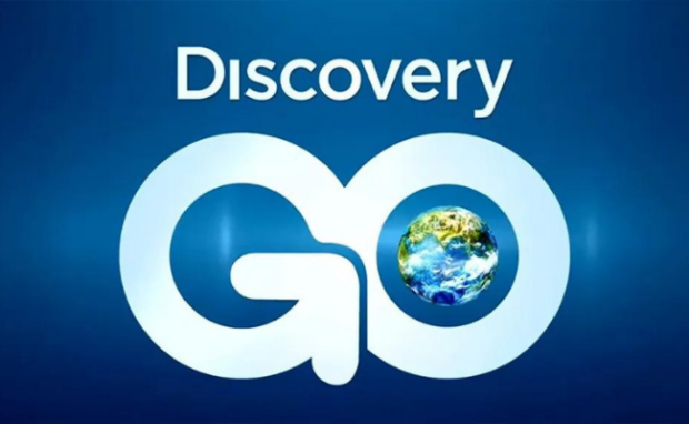 Discovery GO logo against a background of a television screen.