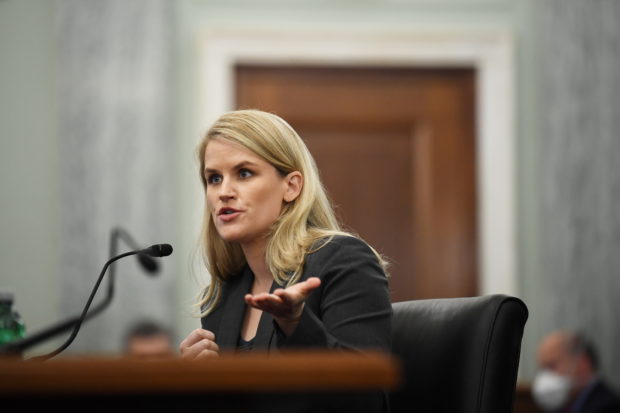 Former Facebook employee and whistleblower Frances Haugen testifies during a hearing entitled 'Protecting Kids Online: Testimony from a Facebook Whistleblower' in Washington