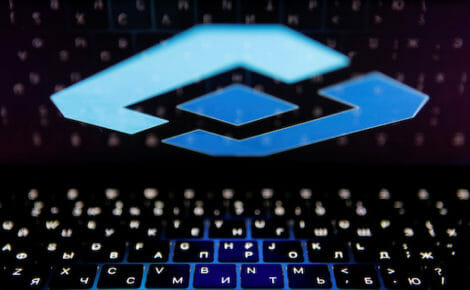 The logo of Russia's state communications regulator, Roskomnadzor, is reflected in a laptop screen in this picture illustration