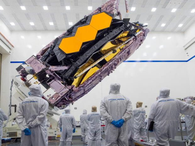 FILE PHOTO: The James Webb Space Telescope is packed up for shipment to its launch site in Kourou, French Guiana in an undated photograph at Northrop Grumman's Space Park in Redondo Beach, California.  NASA/Chris Gunn/Handout via REUTERS