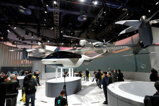 The S-A1, an electric flying taxi developed with Uber, is displayed in the Hyundai  booth during the 2020 CES in Las Vegas, Nevada, U.S. January 7, 2020. REUTERS/Steve Marcus