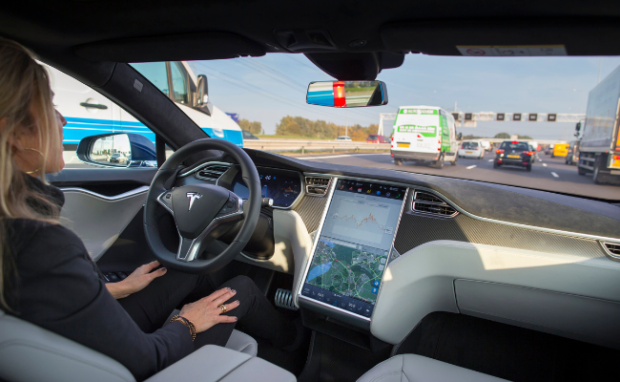 This is the Tesla autopilot feature in action.