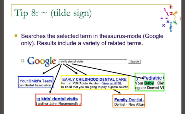 This is how to search on Google using a tilde.