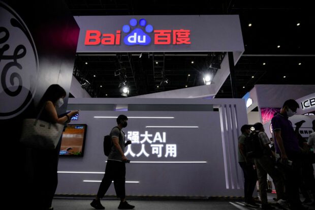 Baidu sign at the World Artificial Intelligence Conference in Shanghai on Sept 1, 2022