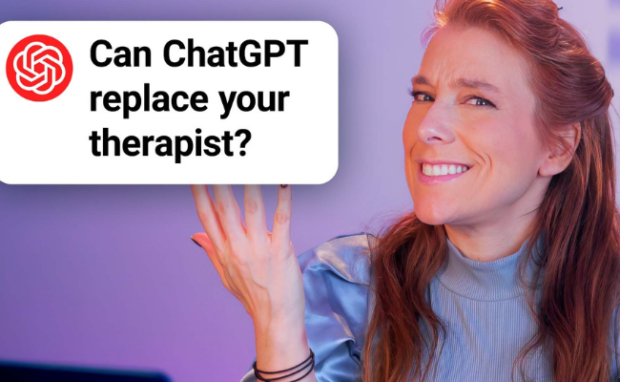 This is a woman asking "Can ChatGPT replace your therapist?"