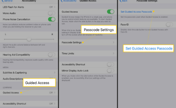 This shows how to lock iPhone apps via Guided Access.