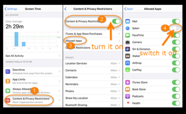 This shows how to lock iPhone apps via Screen Time Restrictions.
