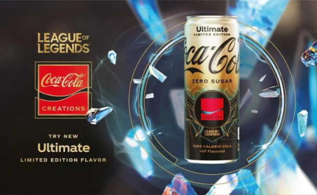 Coca-Cola gaming flavor launch announcement with a brand logo and gaming elements.