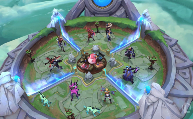 Illustration showcasing various League of Legends goodies, including skins, champions, and summoner icons.