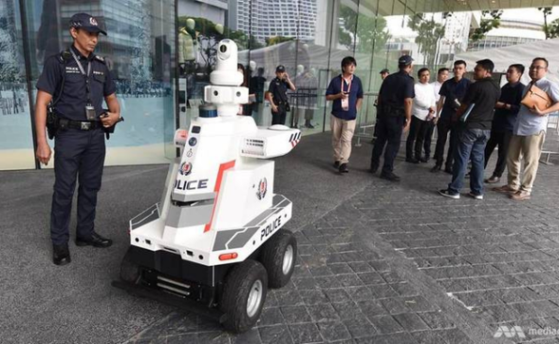 Image depicting a police robot, showcasing its capabilities and limitations in maintaining security.