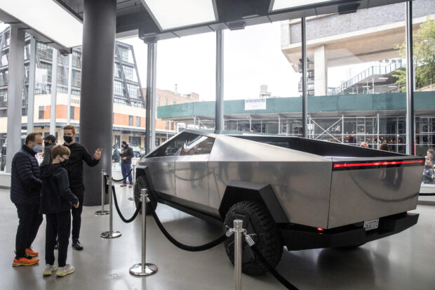 FILE PHOTO: Tesla's Cybertruck is displayed at Manhattan's Meatpacking District in New York City