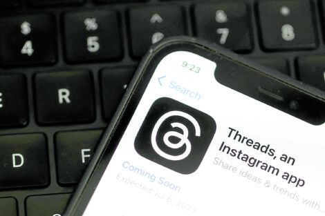 LATEST STRAND The Threads logo is displayed on a cell phoneon July 5 in California. Instagram parent company Meta is set to release Threads on July 6, a potential rival to Twitter, the fledgling social media app run by Tesla CEO Elon Musk. —AFP