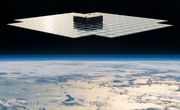 BlueWalker 3 satellite with question mark symbolizing challenges.