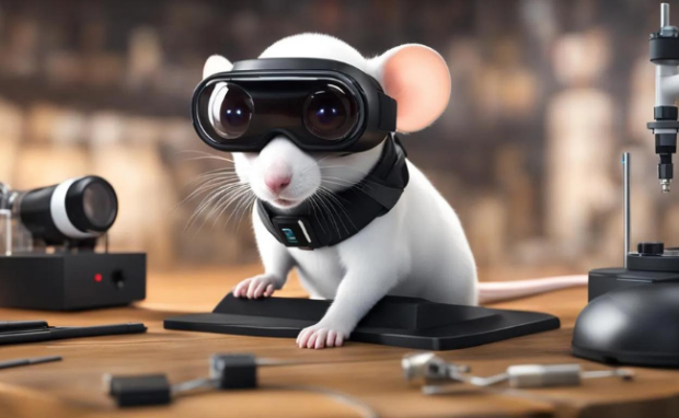 Explanation of functioning VR goggles for mice in neuroscience research.