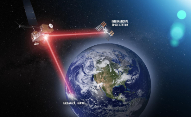 Illustration depicting NASA's laser internet technology in action.