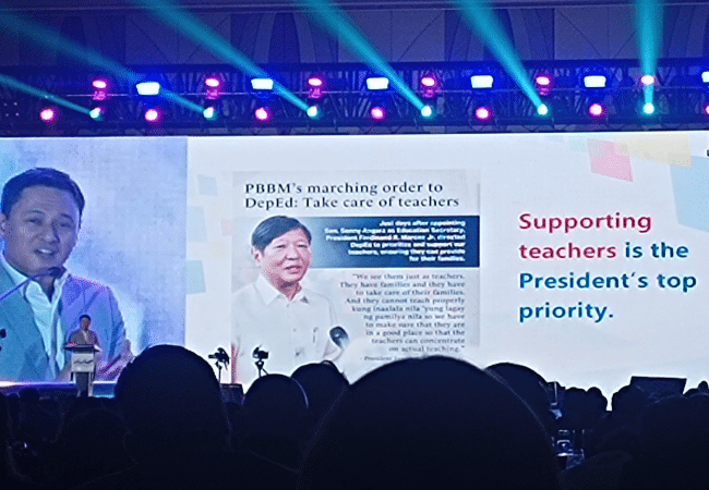 This is a photo of DepEd secretary Sonny Angara elaborating on the state of PH education.